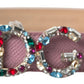 Crystal Embellished Pink Leather Belt