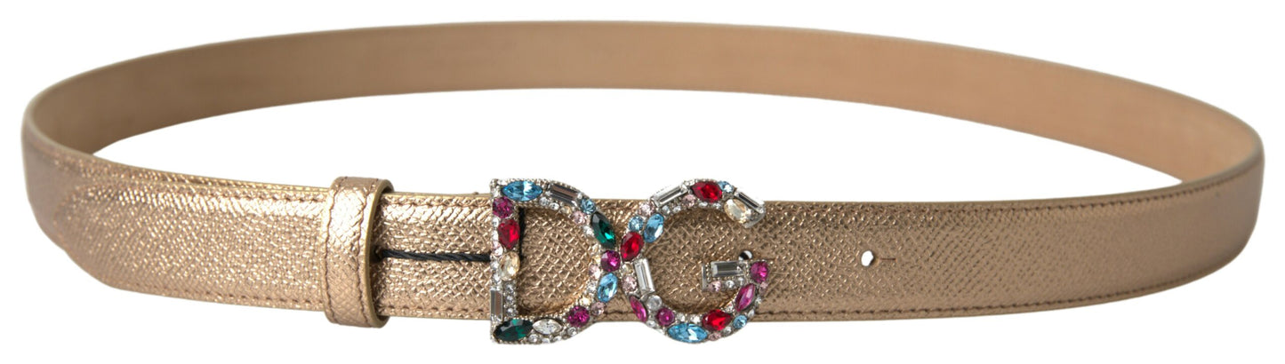 Gold Leather Crystal-Embellished Women's Belt