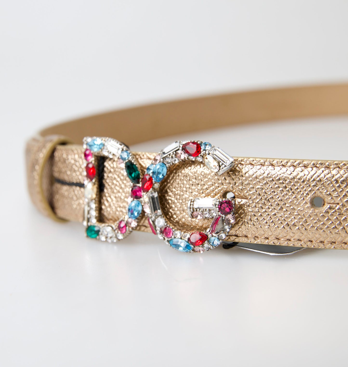 Gold Leather Crystal-Embellished Women's Belt