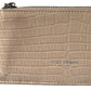 Beige Croc-Embossed Leather Wallet