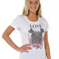 Elegant White Graphic Tee with Rhinestone Accents