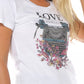 Elegant White Graphic Tee with Rhinestone Accents