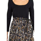 Chic Abstract Print Midi Dress with Ribbon Waist