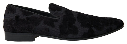 Black Brocade Loafers Formal Shoes