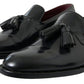 Elegant Black Gold Tassel Leather Loafers