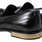 Elegant Black Gold Tassel Leather Loafers
