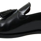 Elegant Black Gold Tassel Leather Loafers