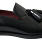 Elegant Black Gold Tassel Leather Loafers