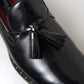Elegant Black Gold Tassel Leather Loafers