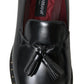 Elegant Black Gold Tassel Leather Loafers
