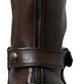 Elegant Brown Leather Mid-Calf Biker Boots