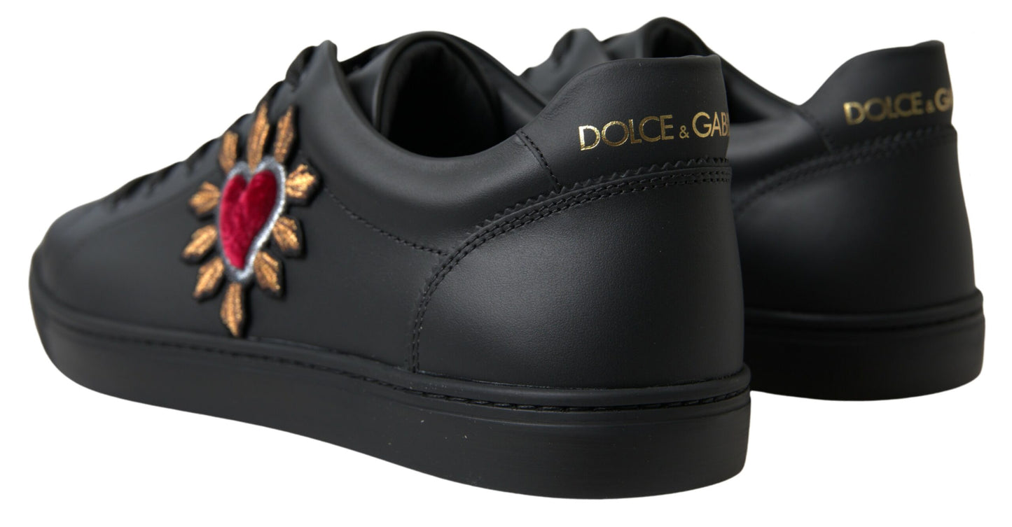 Elegant Heart Patch Leather Sneakers