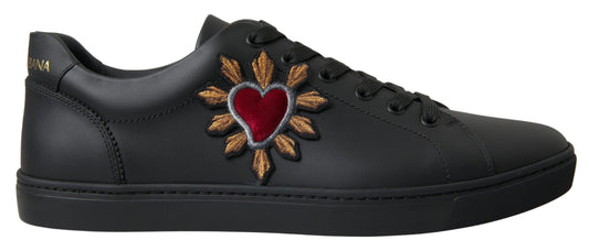 Elegant Heart Patch Leather Sneakers