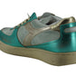 Elegant Sea Blue Retro Leather Sneakers