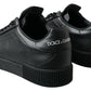Elegant Black Leather Low Top Sneakers