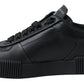 Elegant Black Leather Low Top Sneakers
