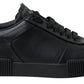 Elegant Black Leather Low Top Sneakers