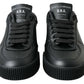 Elegant Black Leather Low Top Sneakers