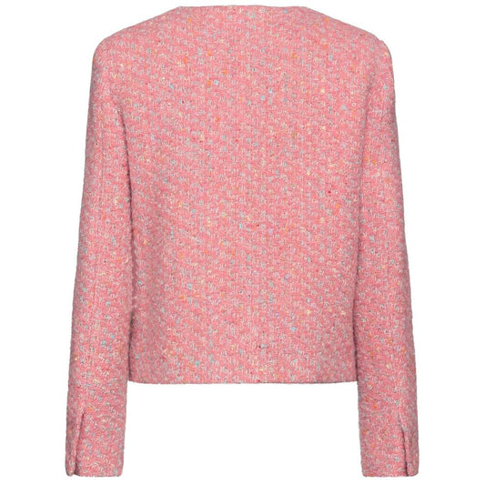 Elegant Pink Tweed-Textured Wool Blend Jacket