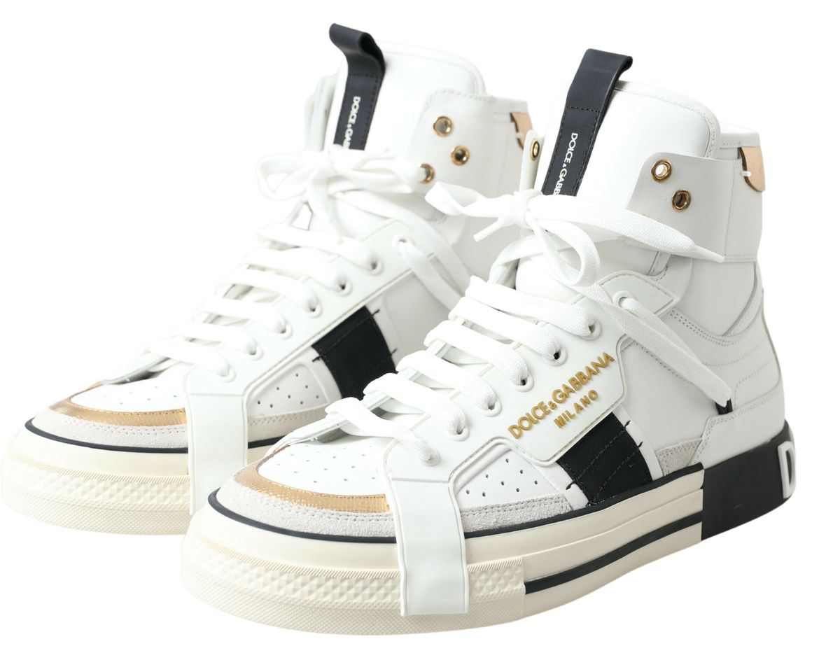 Elegant High Top Sneakers in White and Gold