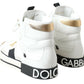 Elegant High Top Sneakers in White and Gold