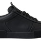 Elegant Black Low Top Leather Sneakers