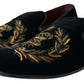 Elegant Black Velvet Gold-Accent Loafers