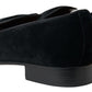 Elegant Black Velvet Gold-Accent Loafers