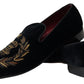 Elegant Black Velvet Gold-Accent Loafers