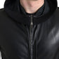 Elegant Black Leather Bomber Jacket