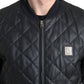 Elegant Black Leather Bomber Jacket