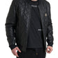 Elegant Black Leather Bomber Jacket