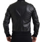 Elegant Black Leather Bomber Jacket