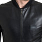 Elegant Black Leather Bomber Jacket