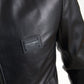 Elegant Black Leather Bomber Jacket
