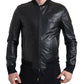 Elegant Black Leather Bomber Jacket