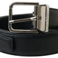 Elegant Black Leather Belt with Metal Buckle