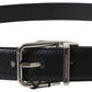 Elegant Black Leather Belt with Metal Buckle