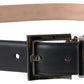 Elegant Black Leather Belt with Metal Buckle