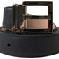 Elegant Black Leather Belt with Metal Buckle