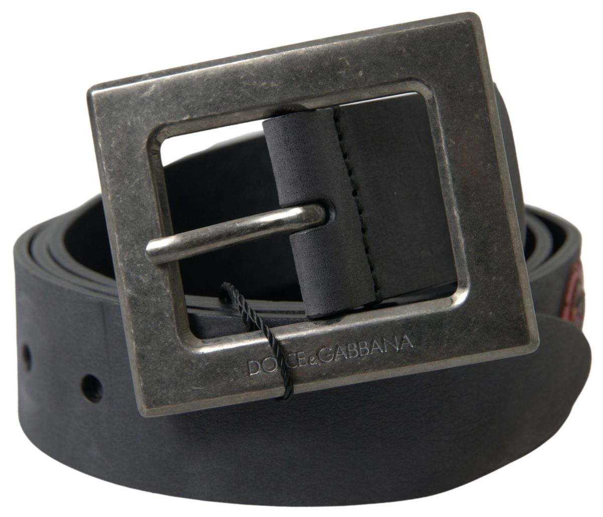 Elegant Black Leather Belt with Metal Buckle
