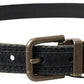 Elegant Black Leather-Cotton Blend Belt