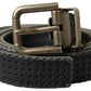 Elegant Black Leather-Cotton Blend Belt