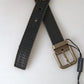 Elegant Black Leather-Cotton Blend Belt