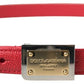 Elegant Red Leather Designer Belt