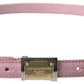 Chic Pink Leather Belt with Engraved Buckle