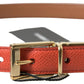 Chic Orange Leather Belt with Metal Buckle