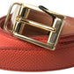 Chic Orange Leather Belt with Metal Buckle