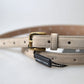 Elegant Beige Leather Belt with Metal Buckle