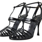 Elegant Black Leather Stiletto Sandals
